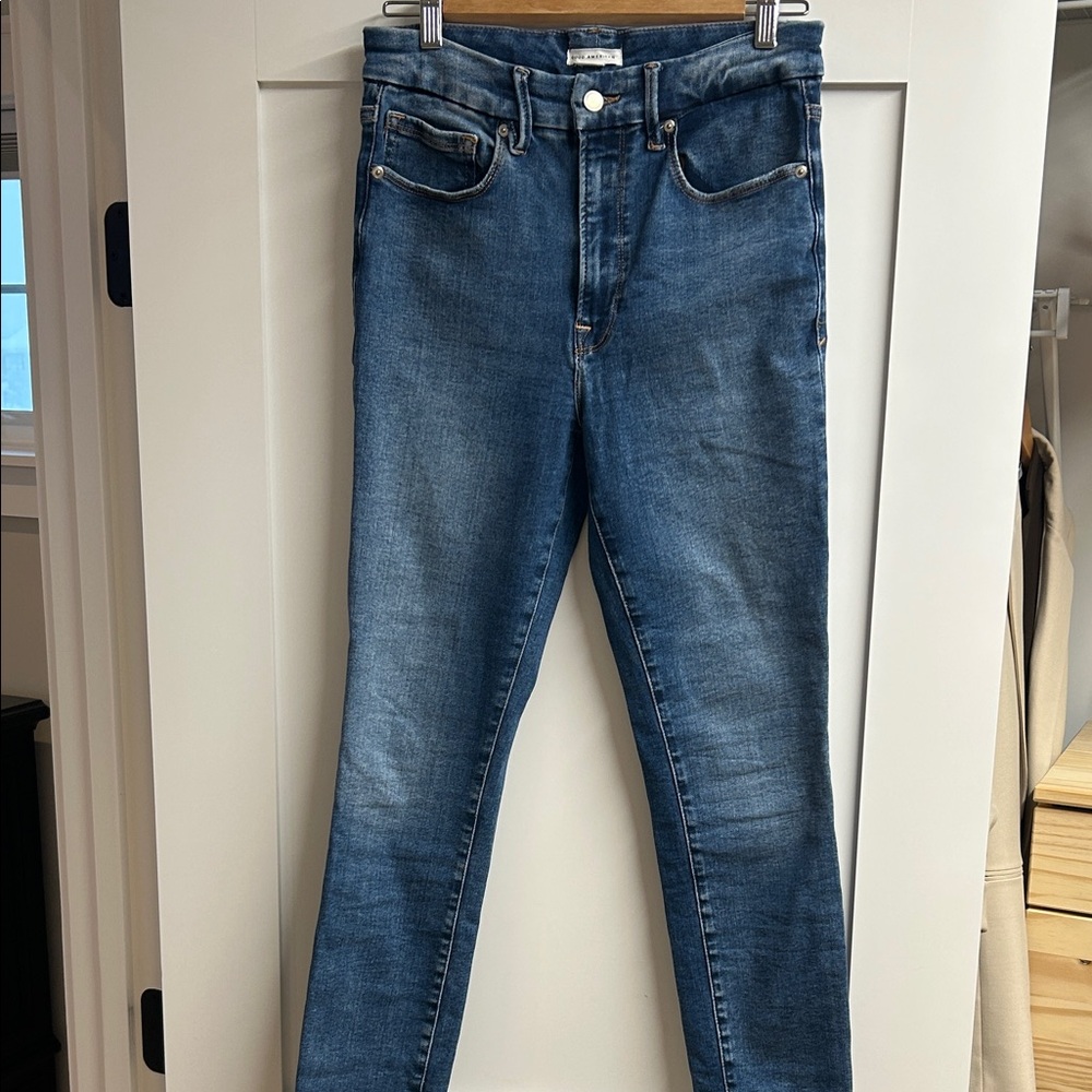 Good American Always Fits High Rise Skinny Raw Hem Jeans